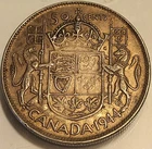 1944 Canadian Silver 50 cents! Nice Details Vintage Coin! Check It Out!