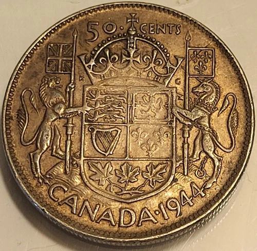 1944 Canadian Silver 50 cents! Nice Details Vintage Coin! Check It Out!
