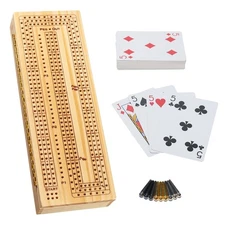 WE Games 3 Player Wooden Cribbage Board Set with storage, Natural Wood