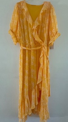 Kohl s Exclusive Plus 4X Orange Daisy Ruffle Wrap Maxi Dress | NWT | $59.99 Reta