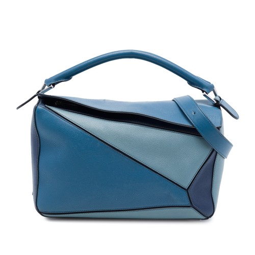 LOEWE Medium Tricolor Calfskin Puzzle Satchel Pre-Loved Blue