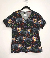 Disney Scrub Top Nightmare Before Christmas Sz XS Halloween Black Jack SS Shirt