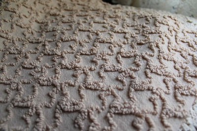 Neutral Vtg Chenille Bedspread Fabric Piece Sand Squiggles Sewing Quilt Material