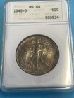 1945-D Walking Liberty Half Dollar ANACS MS64 Toned Old Soap Box Holder