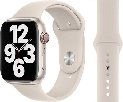 Original Apple Watch Sport Armband Silikon 45mm S/M+M/L MKUU3ZM/A Starlight