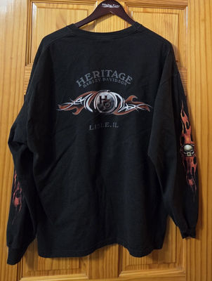 Harley-Davidson スタッズ　ロンT ダークグレー　y2k S Y2K Harley-Davidson Shirt Mens 2XL Black Skull Long Sleeve USA