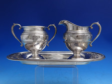 Rose Point by Wallace Sterling Silver Sugar Creamer GW with Tray 3pc (#8603)