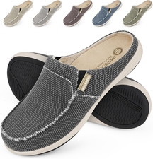 Mens Slippers with Arch Support, Canvas House Slipper for Men with Velvet Lining