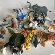 Toy Plastic Animal Figures Lot of 47 Mixed Brands; Schleich, Safari, Cats, Dog