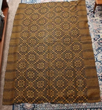Antique Style Handwoven Overshot Coverlet Blanket Yellow / Black 56.5x82.5"