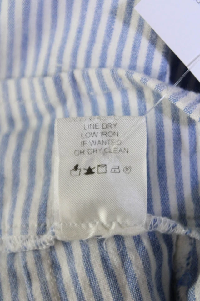 Pantalones cortos Avenue Montaigne para mujer de lino a rayas tiro alto azul blanco talla 8 Foto 4 de 4