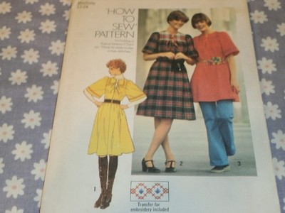 VTG.  70's SIMPLICITY 7565 MISSES DRESS OR TUNIC w TRANSFER PATTERN-UNCUT-12-14