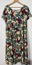 Hilo Hattie Hawaiian Dress Womens Large Tropical Floral Short Sleeve Tie Back
