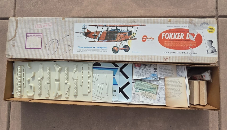 Sterling Fokker D-7 R/C Balsa Model Airplane Kit #FS 21- 58 1/2" WS .45-.65 NIOB - Image 3 of 4