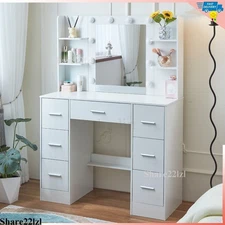 Vanity Set Makeup Desk Dressing Dresser Desk Table with 7 Drawer with Led Lights