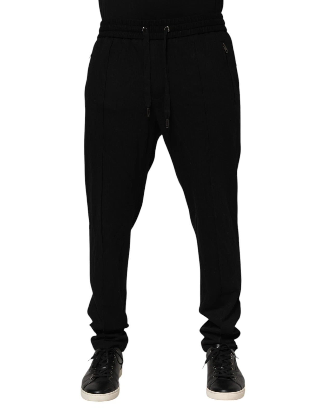 Dolce & Gabbana Black Viscose Skinny Logo Men Jogger Men's Pants