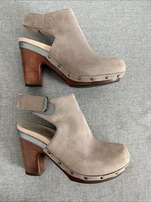 Jambu Colette Leather Platform Clog Booties Gray Taupe Wood Heel br NWOT