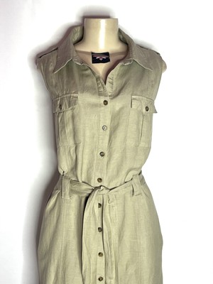 khaki sleeveless shirt dress ASHLEY STEWART KHAKI SLEEVELESS CAMP STYLE BUTTON DOWN SHIRT DRESS SZ 18