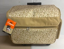 Beige / Gold Flowers  Rolling Sewing Storage Tote Top Notch Holds 21 x 13 x 18