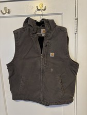 Carhartt Hooded Vest Gravel Grey Fleece Lined Duck Canvas 103837 GVL XL