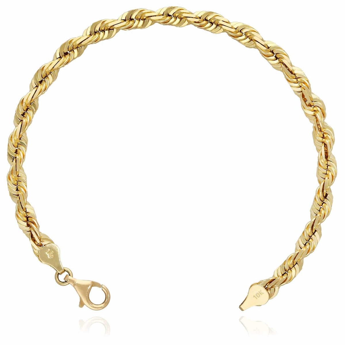 10K Yellow Gold 3mm-7.5mm Diamond-Cut Rope Bracelet (Solid Links