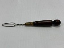 Antique Early Original Collar Stud Puller BUTTON HOOK Wooden Handle