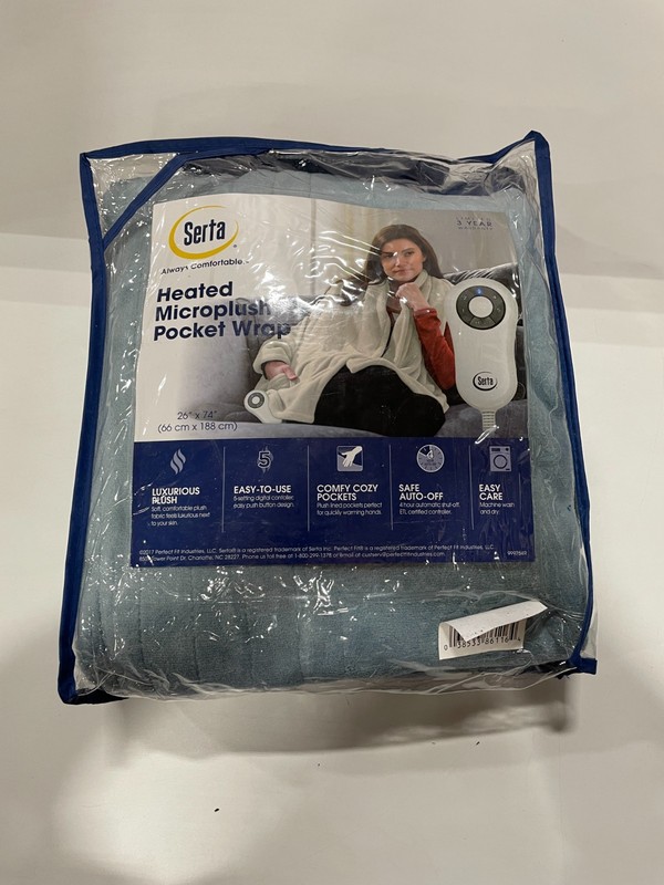 Perfect Fit 110 Volt Luxe Plush Pocket Electric Heated Wrap Sapphire Blue 74x26