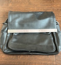 New Mens Laptop Messenger Bag Faux Leather Black Silver Missing Shoulder Strap
