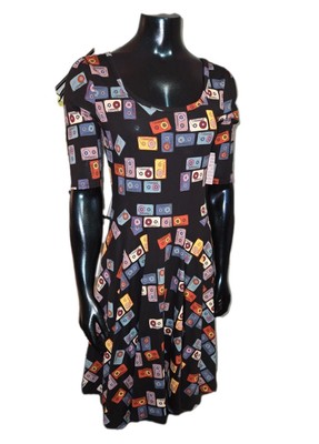 NWT Lularoe Nicole MEDIUM  Retro Music Cassette Tapes Multicolor Swing Dress  