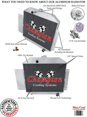 SubZero Champion 3 Row All Aluminum Radiator for 1966 - 1977 Ford F-100 #CC393