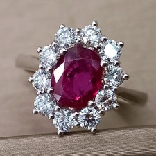 750 18kt White Gold Flower Ring Natural Ruby and DIAMONDS Mod. Lady Diana