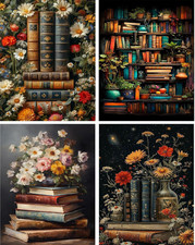 4 Pack Book Flower Diamond Art Kits for Adults Beginners,Full round Drill DIY Di