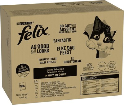 Felix Katzenfutter Nassfutter Gelee Mix 120er Pack 120x85g Rind Huhn Thunfisch