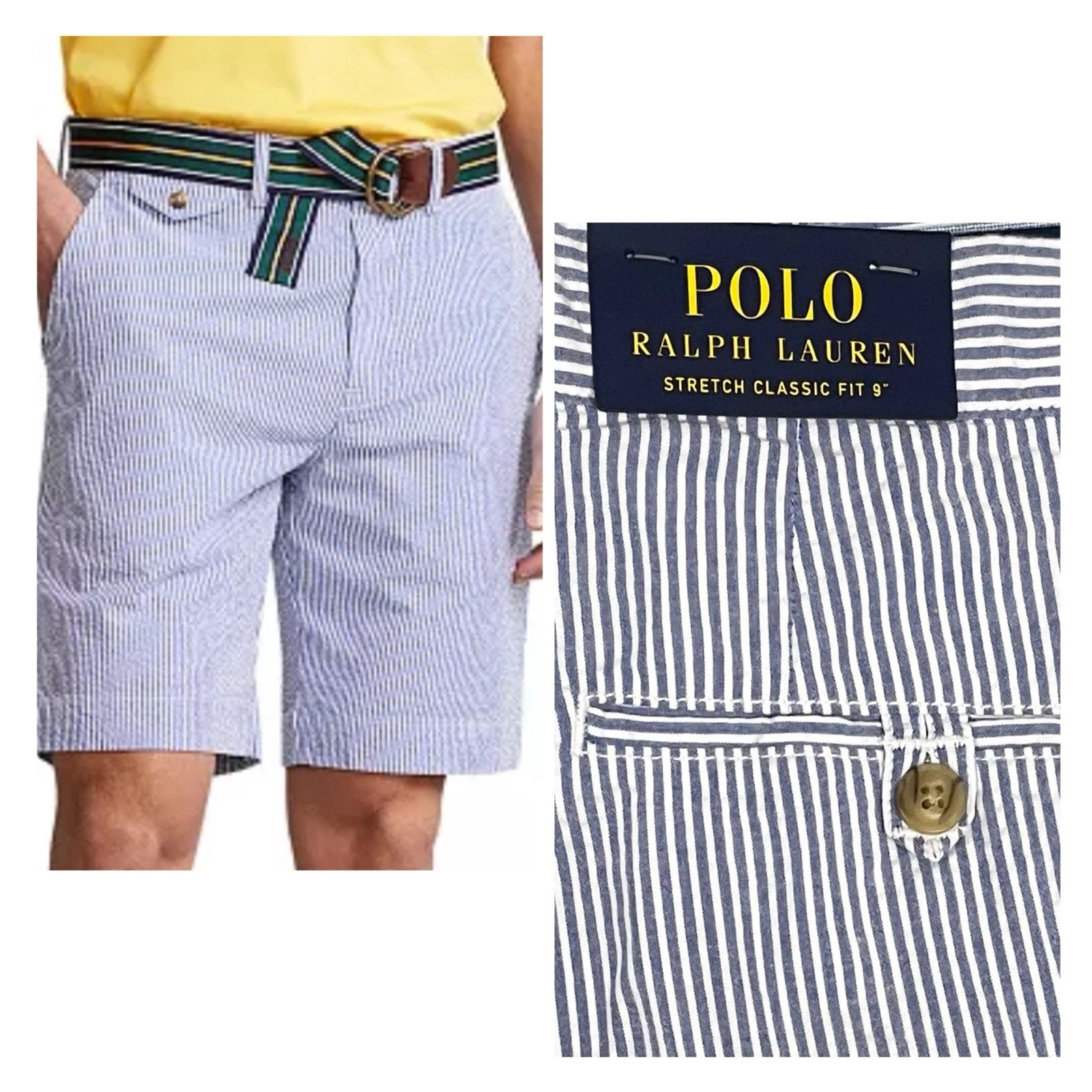Polo Ralph Lauren Shorts Men 38 Blue Seersucker Relaxed Fit 9’ Cotton New NWT
