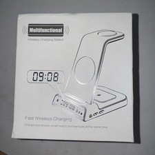 3-in-1 Qi Wireless Charging Station Phone Stand Time Display Desktop
