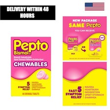 Pepto Bismol Chewable Tablets 48ct Upset Stomach Nausea Heartburn Relief