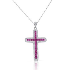 Women's Silver Cross Embellished Crystal Stone Necklace. Ref-BDC141/3C