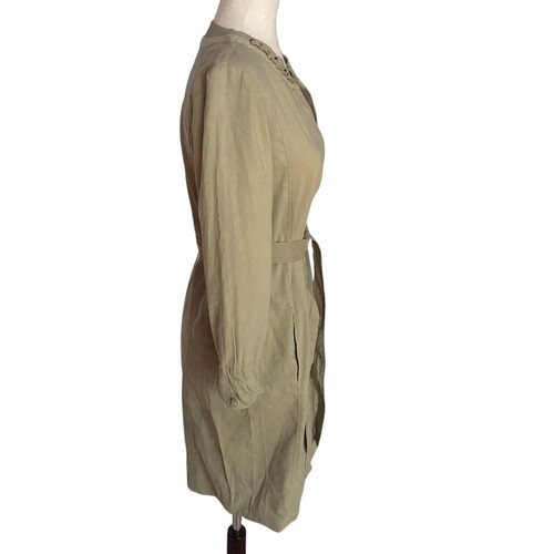 Elie Tahari Size 4 Khaki Linen Blend Dress With Belt Tie - Picture 5 of 8