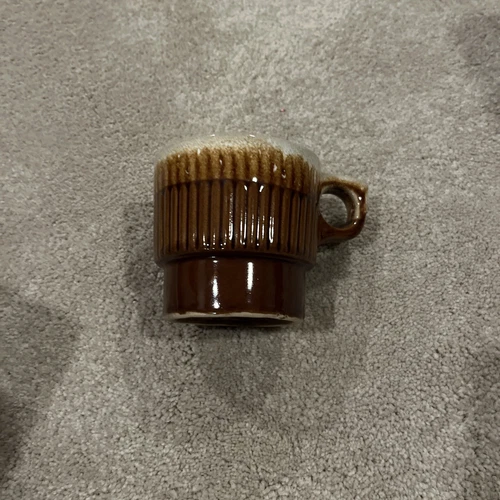 Monmouth Brown Drip Coffee Mugs  Stackable Maple Leaf Made in USA Pottery