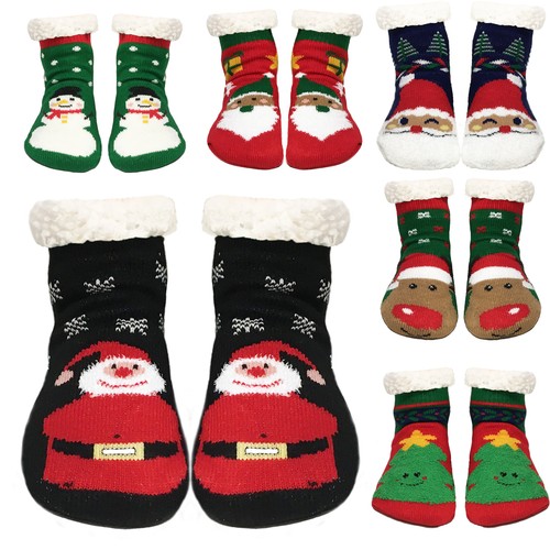 Christmas Slipper socks Cosy fleece lining Mens Ladies Kids Family