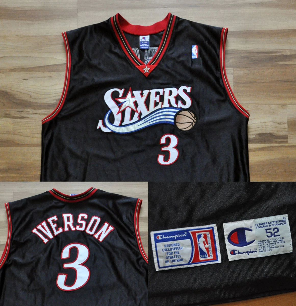 ALLEN IVERSON PHILADELPHIA 76ERS SIXERS JERSEY BLACK SEWN