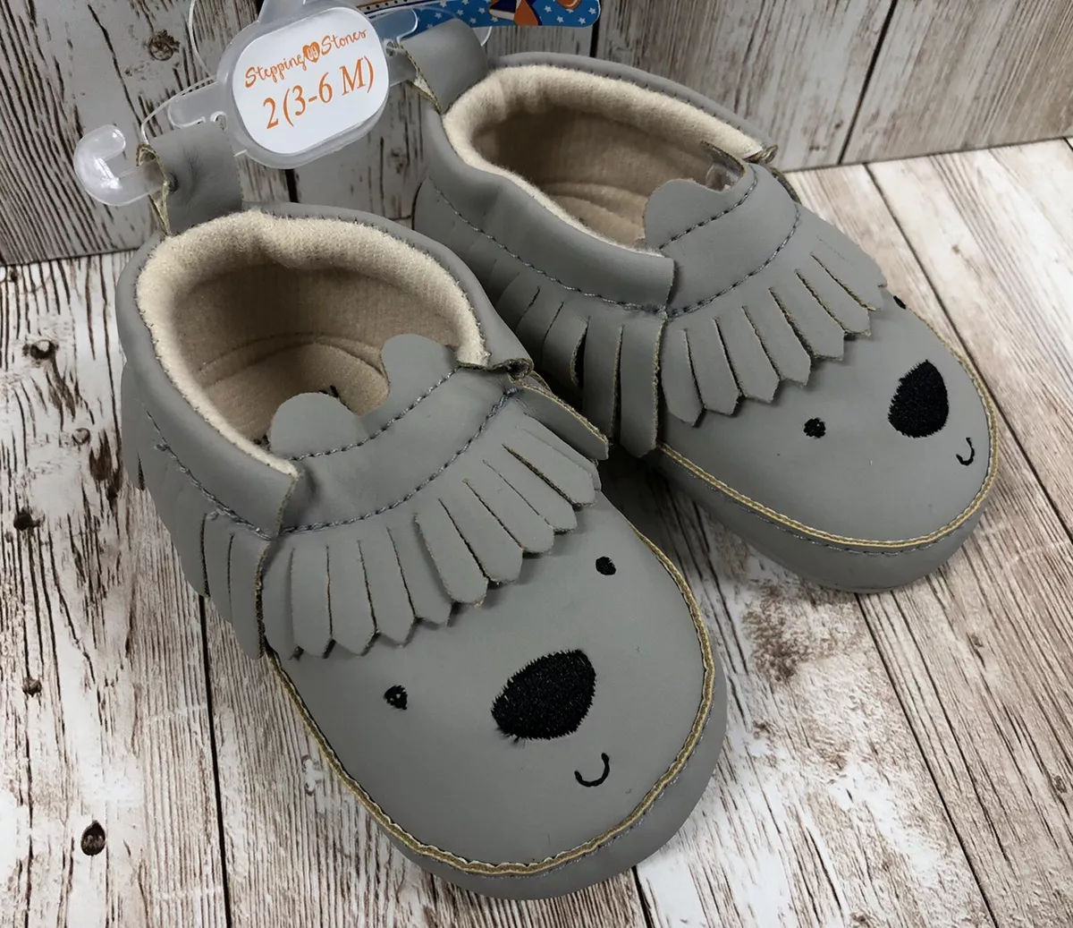 New Stepping Stones Slip On Soft Shoes Koala Bear Fringe For Baby