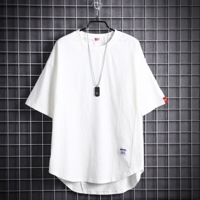 Men's Summer Trend Solid Color Casual Loose Short Sleeve T-shirt Top（No necklace