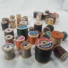 Sewing Thread WOOD Spool 39  Vintage Clark Coats Talon and Pink Thimble