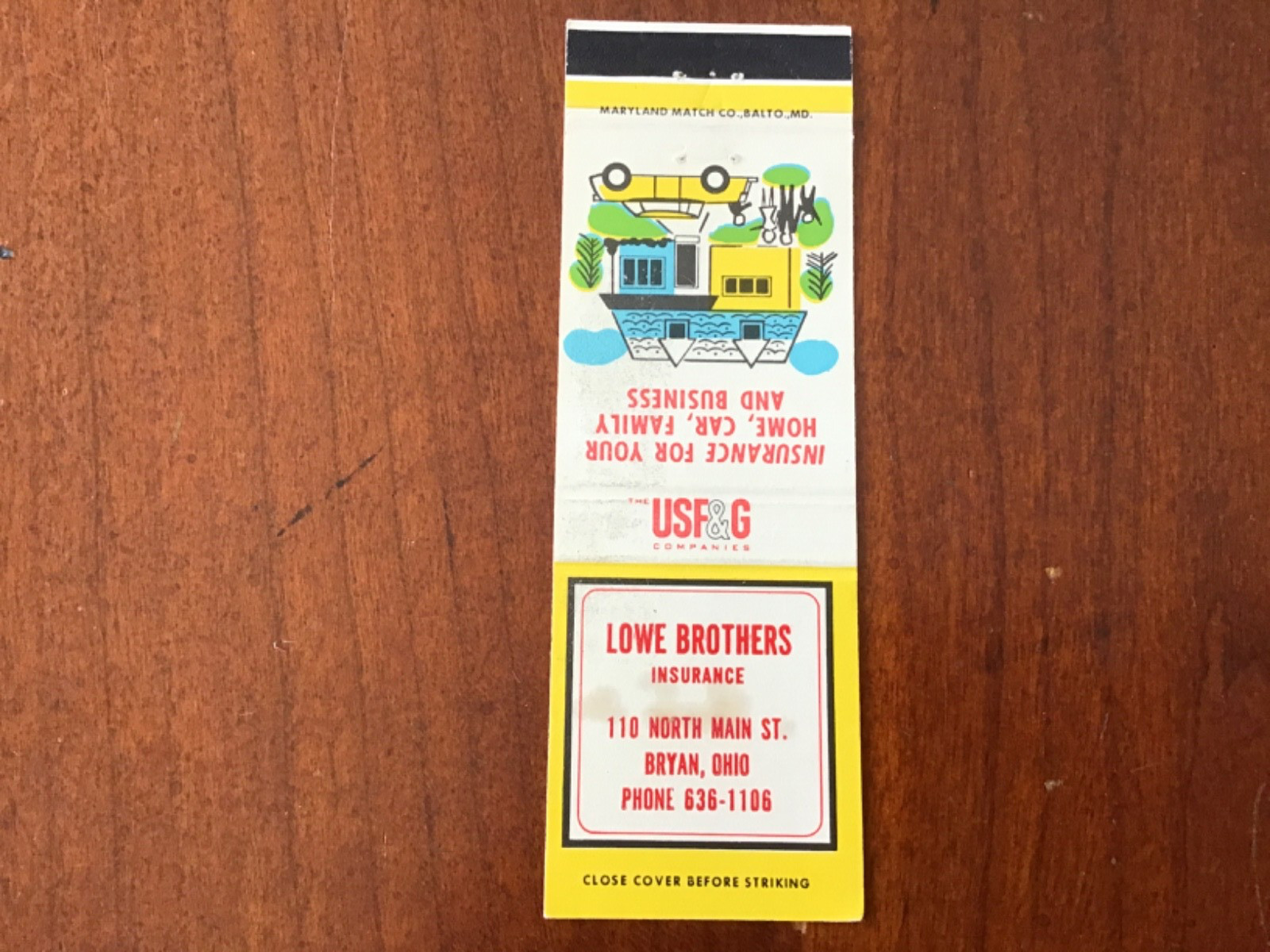 Matchbook Cover Lowe Brothers Insurance Agency Bryan Ohio