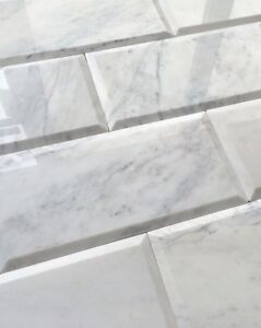 Carrara White 6x12 Polished Beveled Marble Tile Wall Backsplash Kitchen