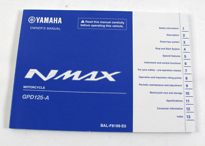 Genuine 2020 Yamaha NMAX / GPD125-A English Owners Manual BALF8199E0