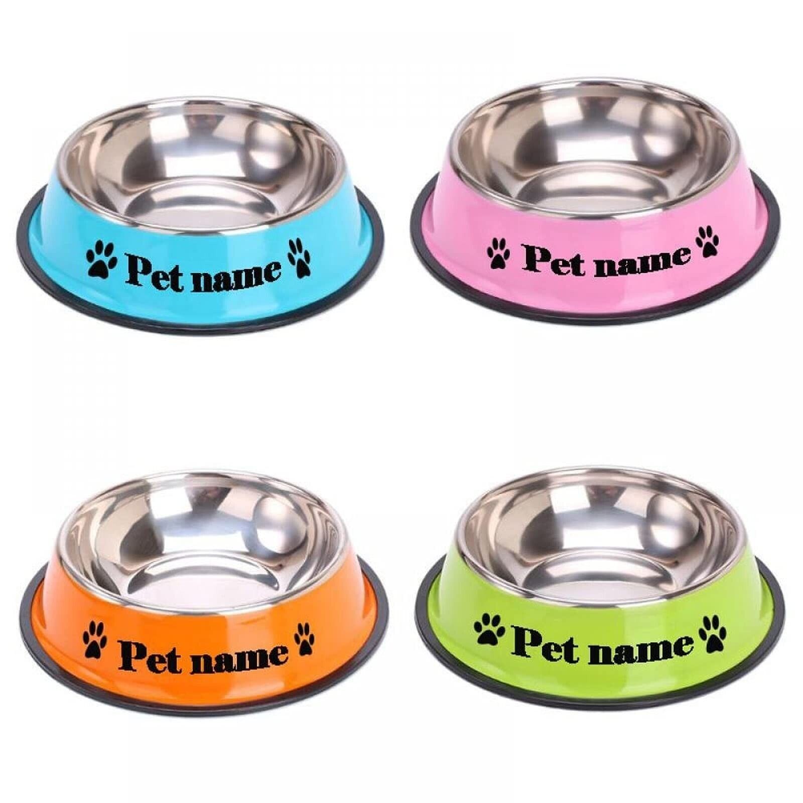 Stainless Steel Pet Feeding Bowls PERSONALISED Durable Nonslip Dog Cat