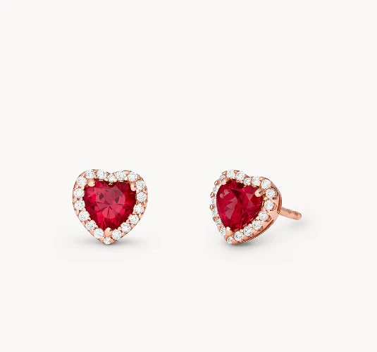 MICHAEL KORS Love Red Heart Stud Earrings 14 KT Rose Gold Sterling