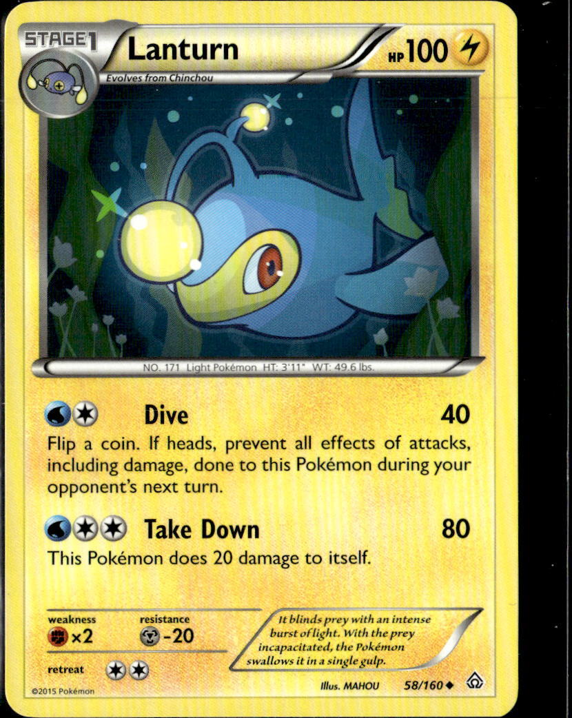 Pokemon Lanturn 58/160 Primal Clash Non Holo Uncommon 2 Card Lot